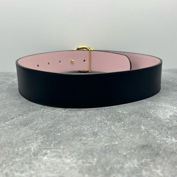 NWT Fendi Vitello Liberty F is Fendi Bi-Color Reversible Belt Black Pink Leather - Picture 4 of 15